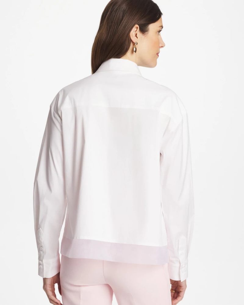 Chicos Poplin Organza Collared Shirt - ALABASTER