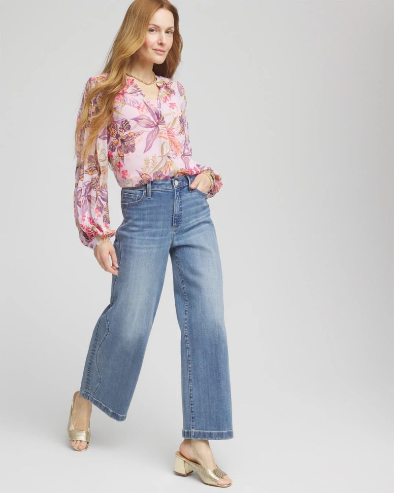 Chicos Floral Georgette Pintuck Blouse - PLUM SHADE