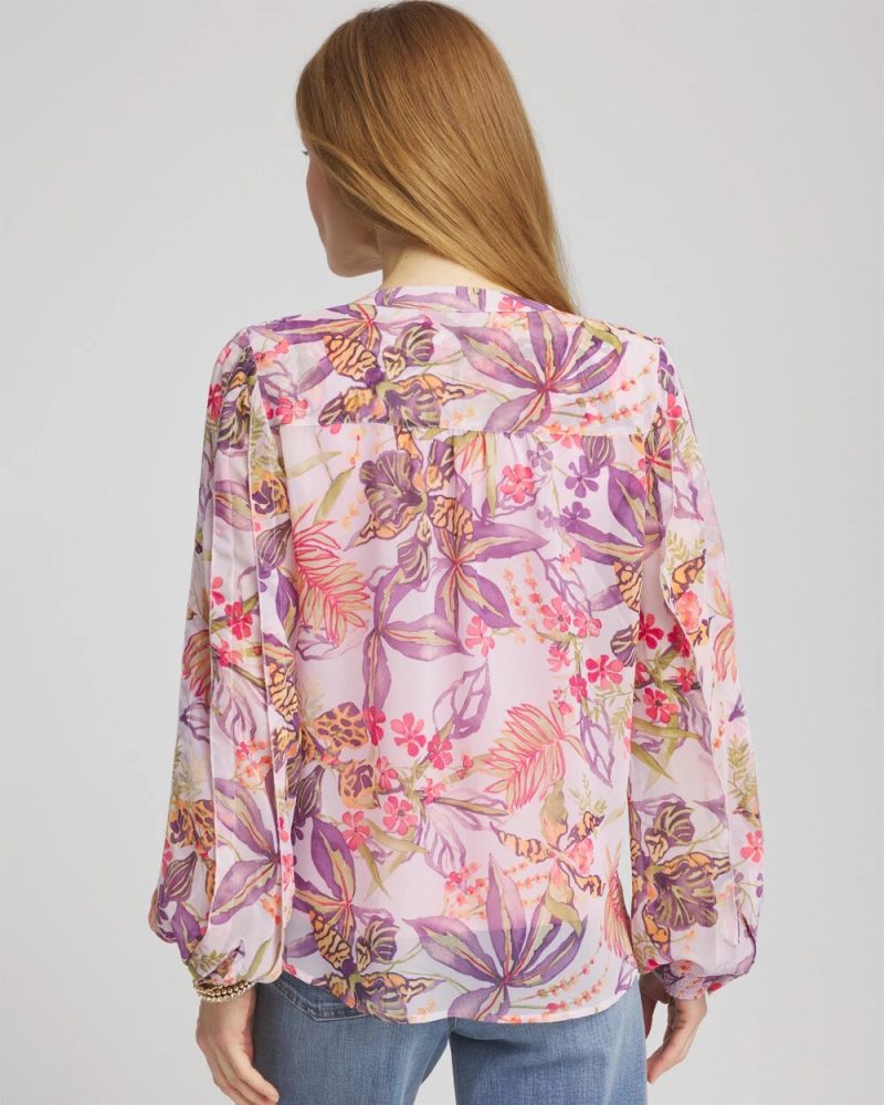 Chicos Floral Georgette Pintuck Blouse - PLUM SHADE