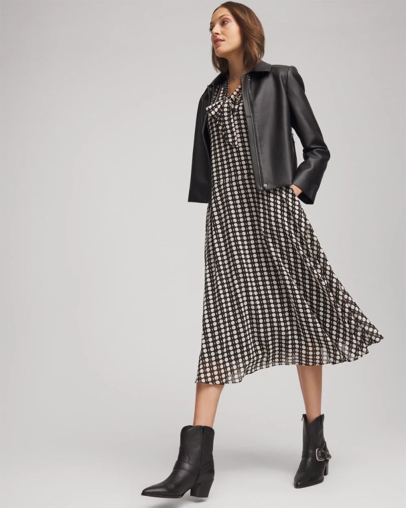 Chicos Chiffon Clip-Dot Tie-Neck Dress - BLACK