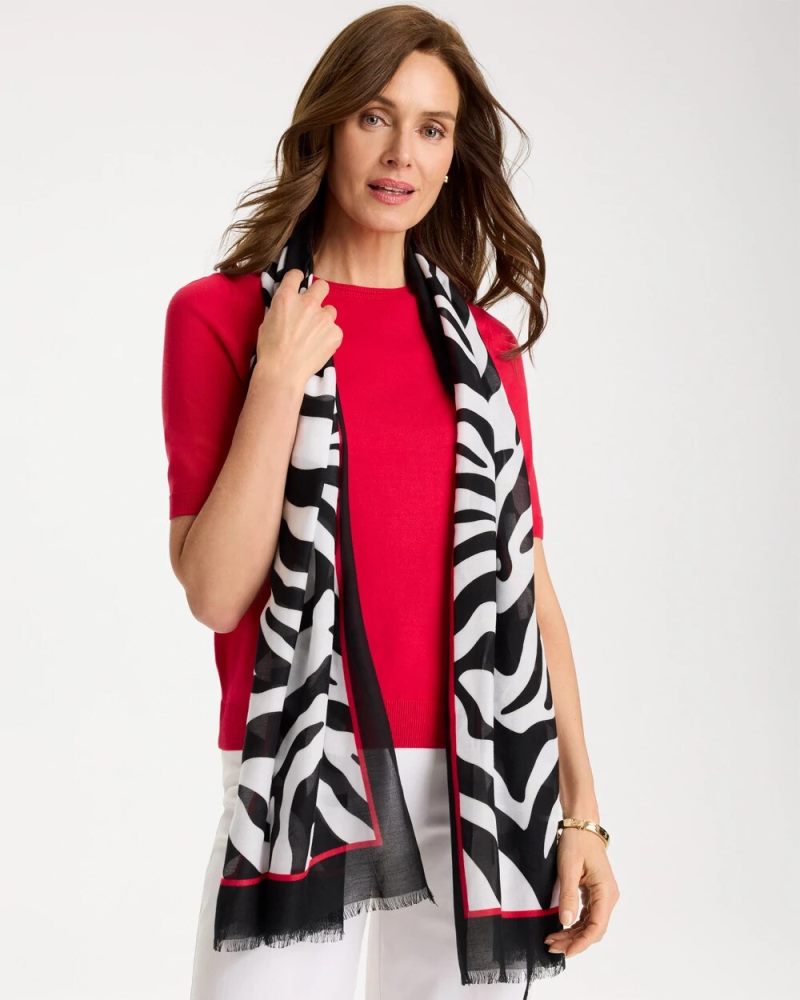 Chicos Animal Print Oblong Scarf - BLACK