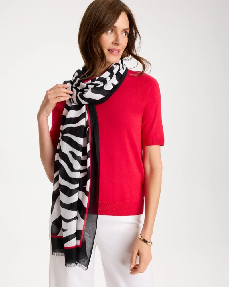 Chicos Animal Print Oblong Scarf - BLACK