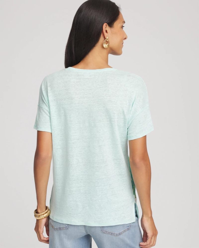Chicos Linen Embellished Parrot Easy Tee - TEAL WATERS