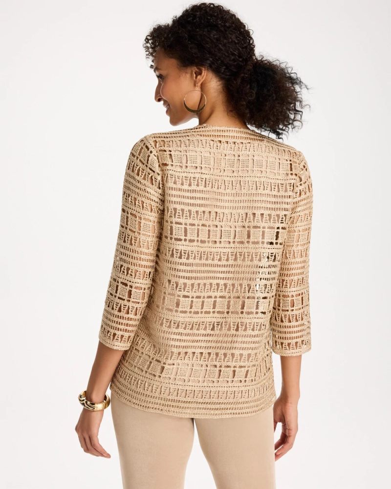 Chicos Travelers™ Metallic Crochet Cardigan - GOLD