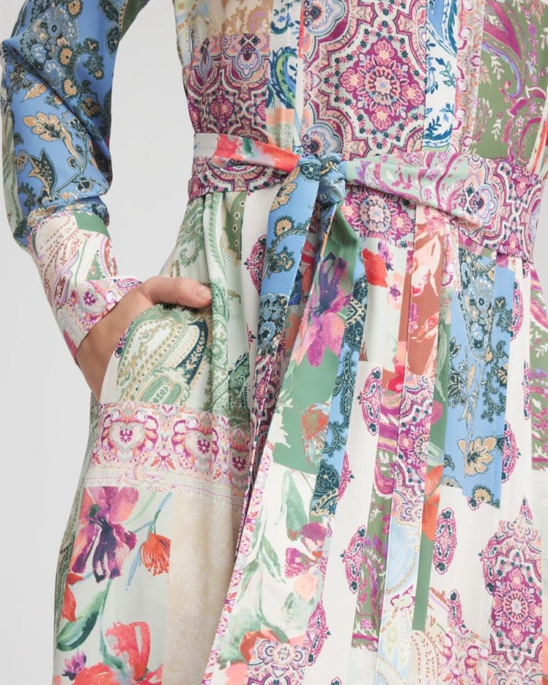 Chicos Belted Paisley Patch Maxi Shirtdress - MINERAL GREEN