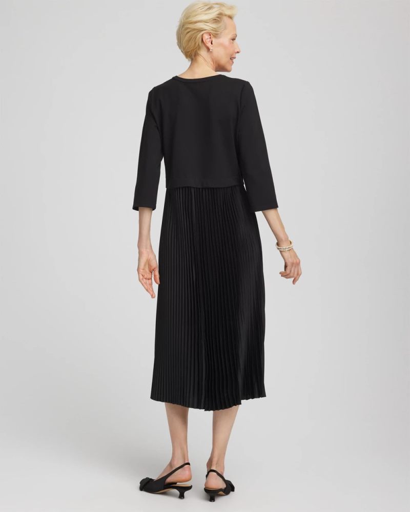 Chicos Satin-Knit Pleated Maxi Dress - BLACK