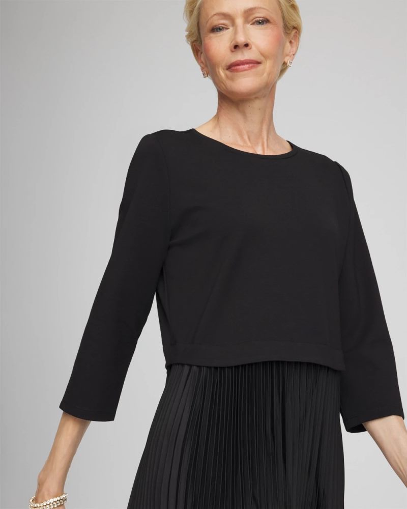 Chicos Satin-Knit Pleated Maxi Dress - BLACK