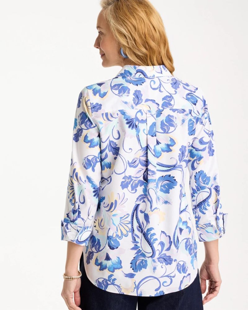 Chicos No Iron Stretch Paisley Shirt - AMPARO BLUE