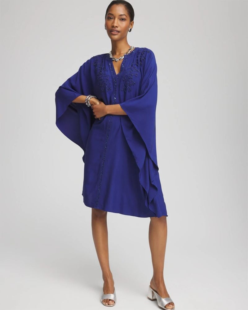 Chicos Embellished Kaftan Dress - BLUE CASA