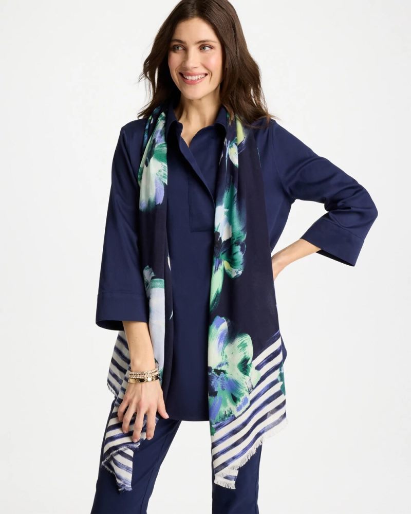 Chicos Printed Oblong Scarf - PASSPORT BLUE