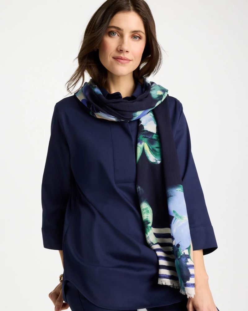 Chicos Printed Oblong Scarf - PASSPORT BLUE