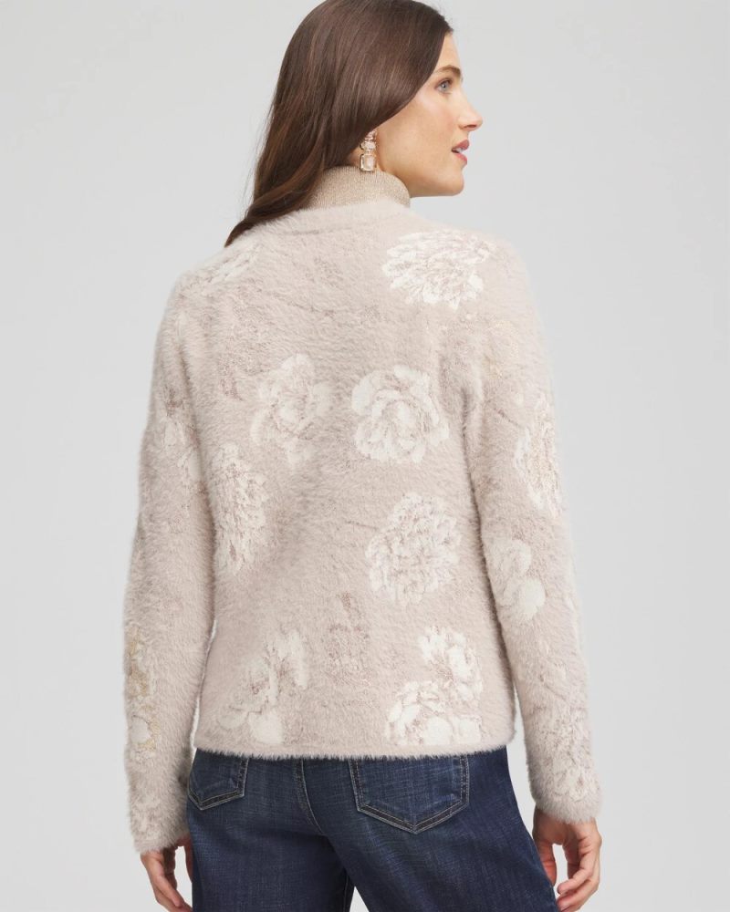 Chicos Fuzzy Jacquard Boyfriend Cardigan - ENGLISH CREAM