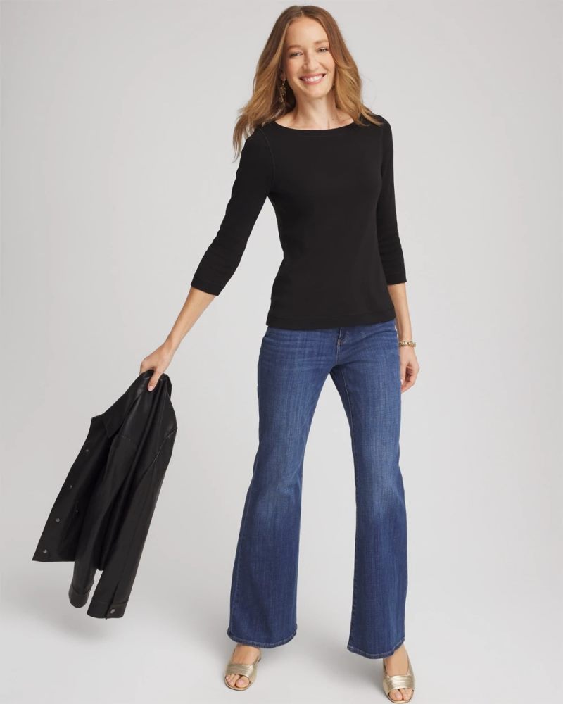 Chicos Pima Cotton 3/4 Sleeve Tee - BLACK