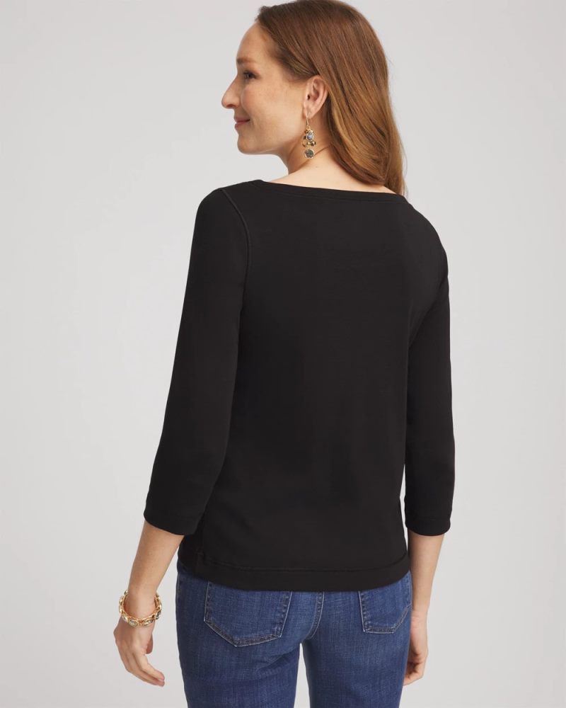 Chicos Pima Cotton 3/4 Sleeve Tee - BLACK