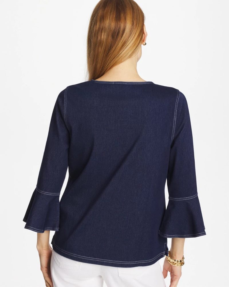 Chicos Indigo Denim Trumpet Sleeve Top - DENIM