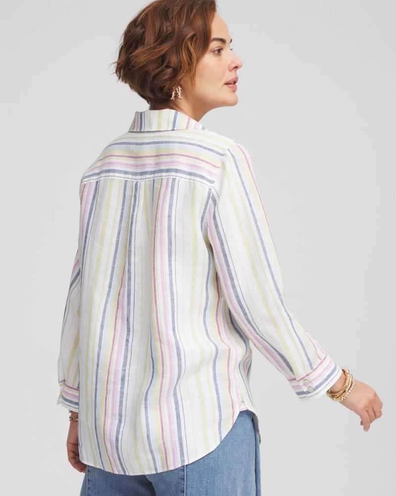 Chicos No Iron Multi Stripe Linen Shirt - LAVENDER SKIES