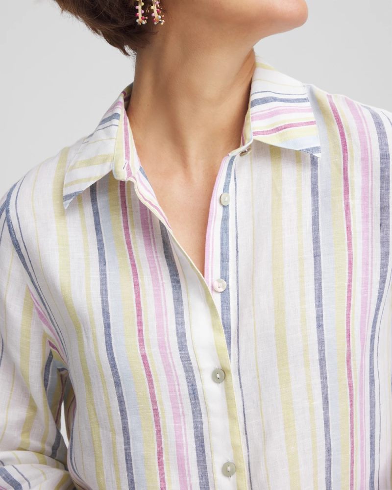 Chicos No Iron Multi Stripe Linen Shirt - LAVENDER SKIES