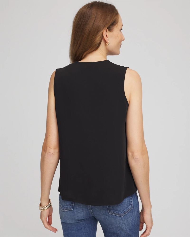 Chicos Satin Ruffle Tank - BLACK