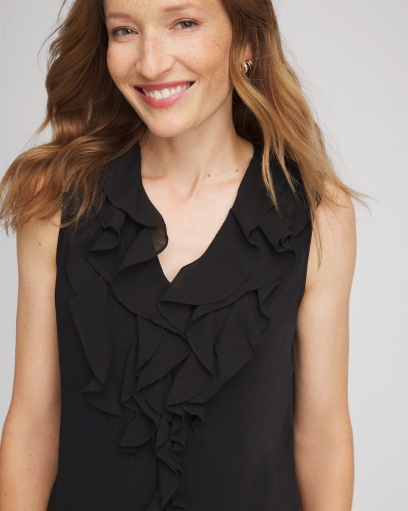 Chicos Satin Ruffle Tank - BLACK