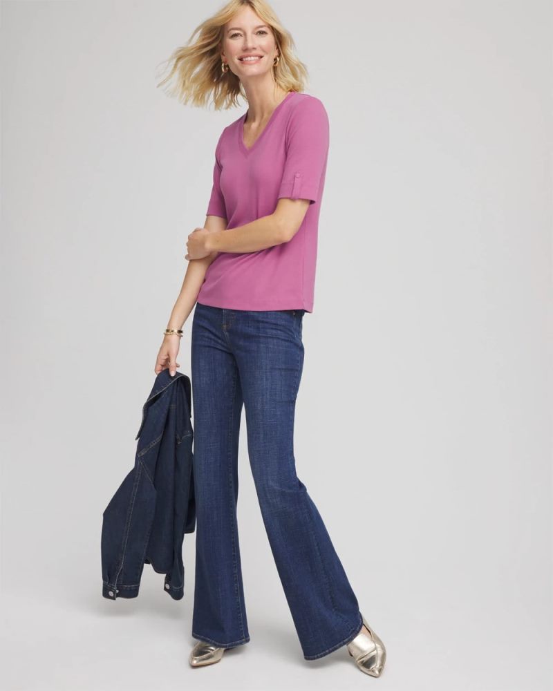 Chicos Pima V-Neck Tee - VIOLET SHADOW