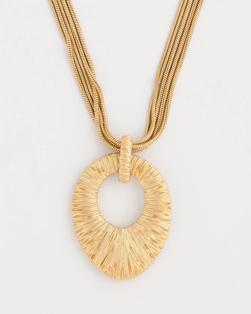 Chicos Crinkle Goldtone Pendant Necklace - GOLD