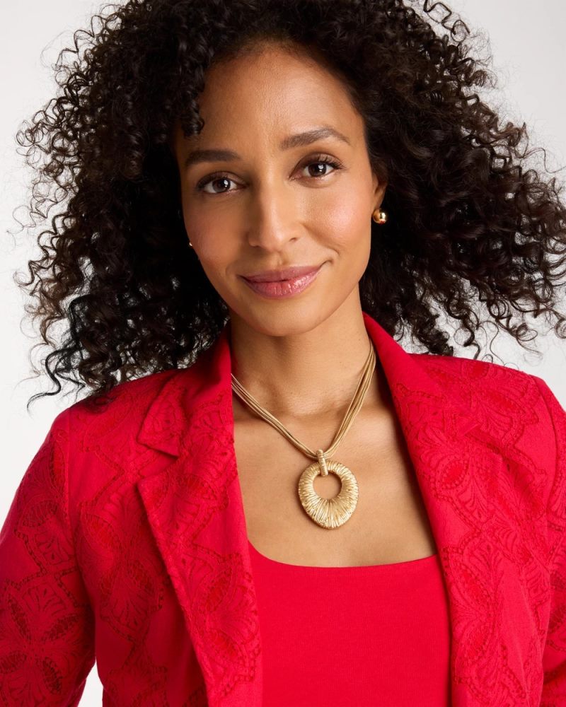 Chicos Crinkle Goldtone Pendant Necklace - GOLD