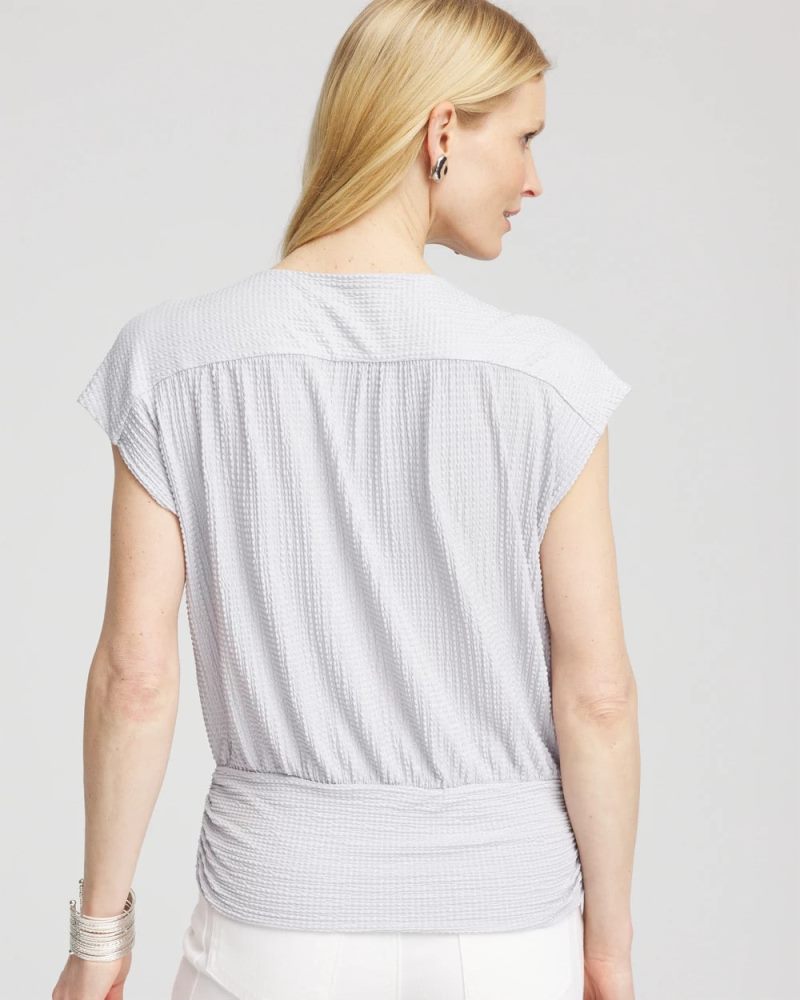Chicos Foiled Knit Banded Bottom Top - DOVE GRAY