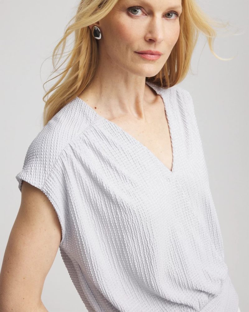 Chicos Foiled Knit Banded Bottom Top - DOVE GRAY