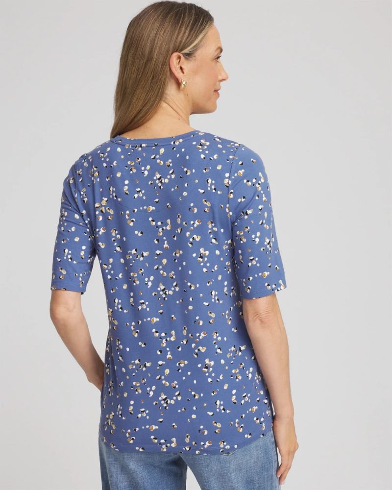 Chicos Printed Elbow Sleeve Tee - BLUE LOTUS