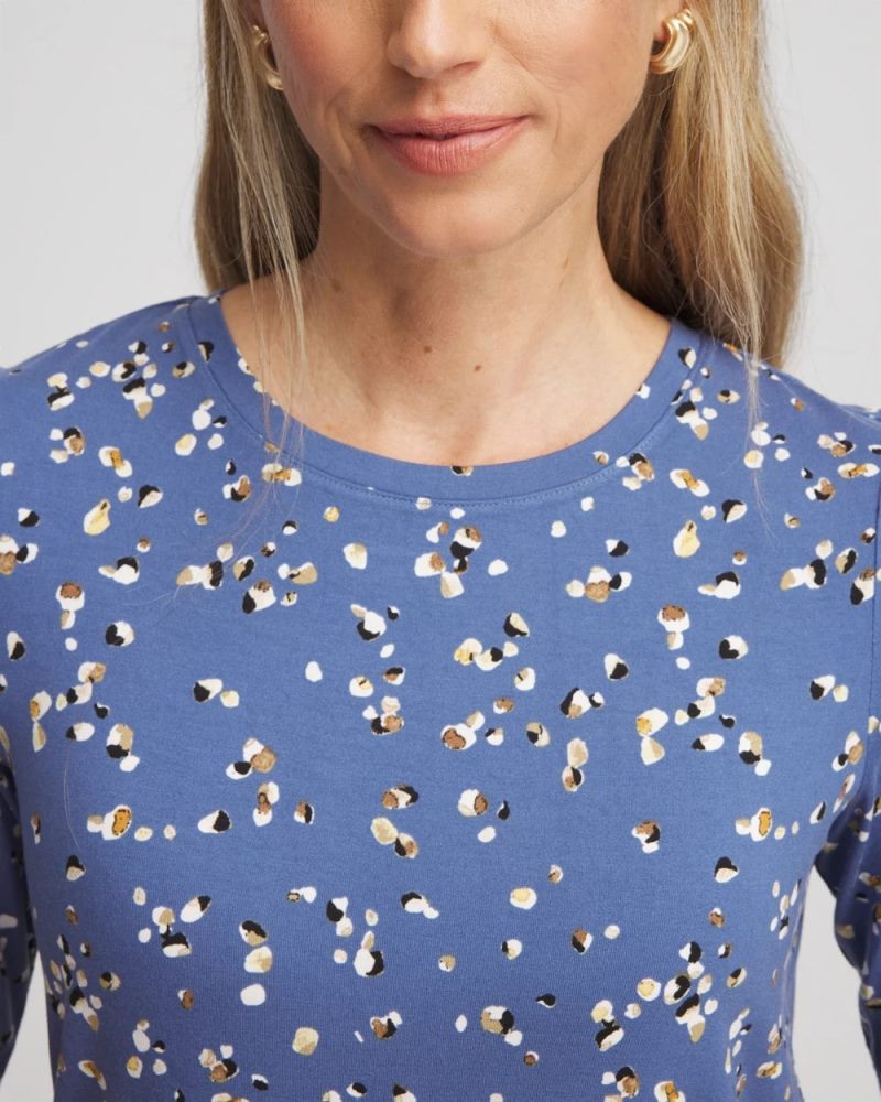 Chicos Printed Elbow Sleeve Tee - BLUE LOTUS
