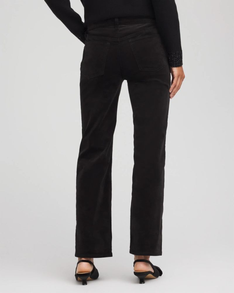 Chicos Velveteen Pull-On Flared Jeans - BLACK