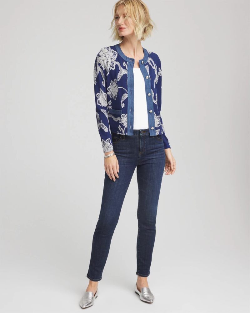 Chicos Floral Lady Jacket - DUSKY BLUE