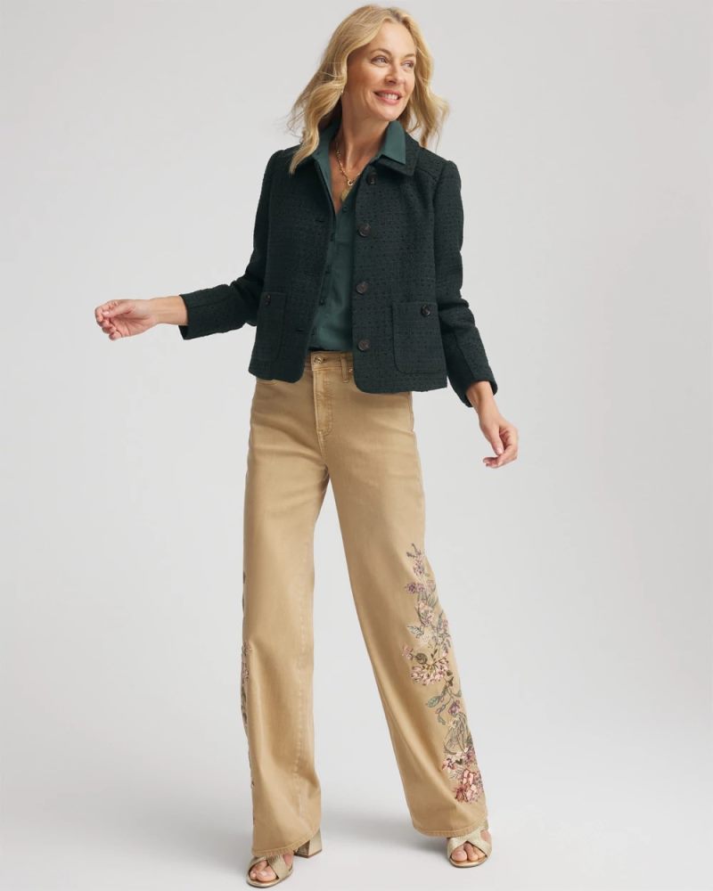 Chicos Tweed Cropped Jacket - DARKEST SPRUCE