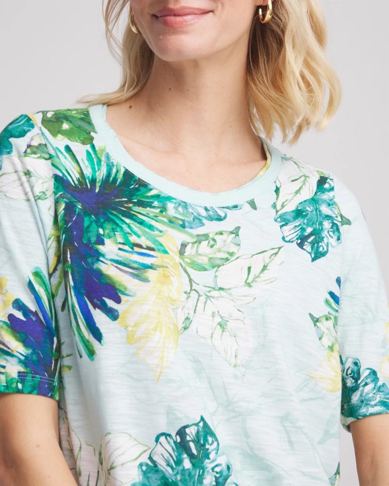 Chicos Island Print Slub Short-Sleeve Tee - TEAL WATERS