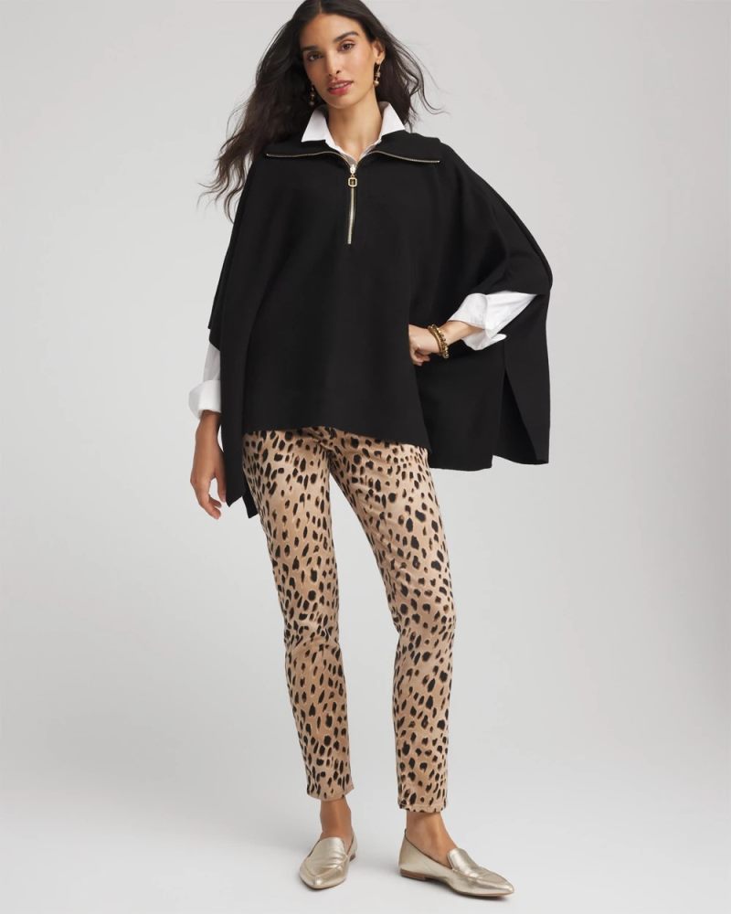 Chicos Cashmere-Blend Pullover Sweater Poncho - BLACK