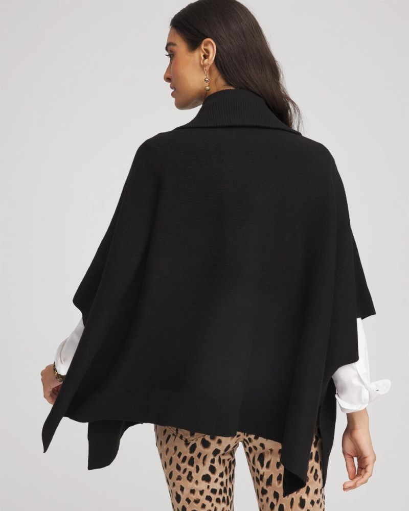 Chicos Cashmere-Blend Pullover Sweater Poncho - BLACK