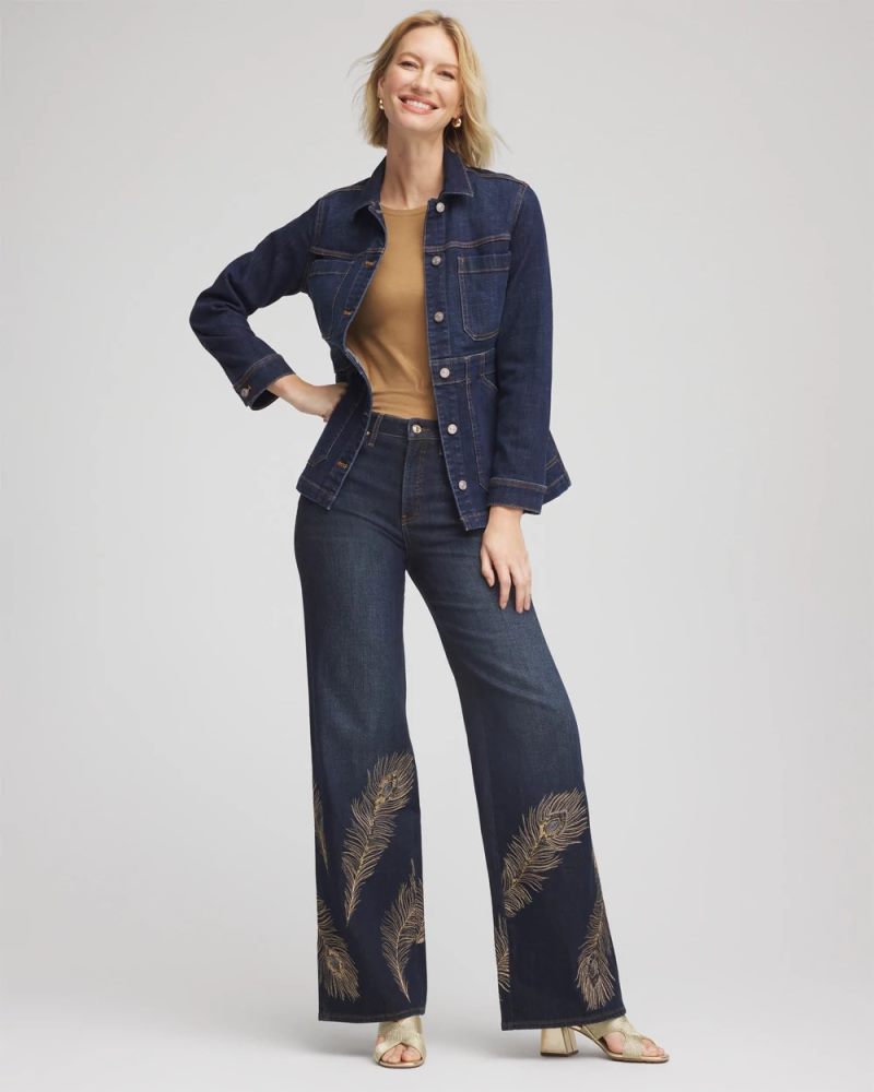 Chicos Embellished High-Rise Wide-Leg Jeans - MARCONI INDIGO