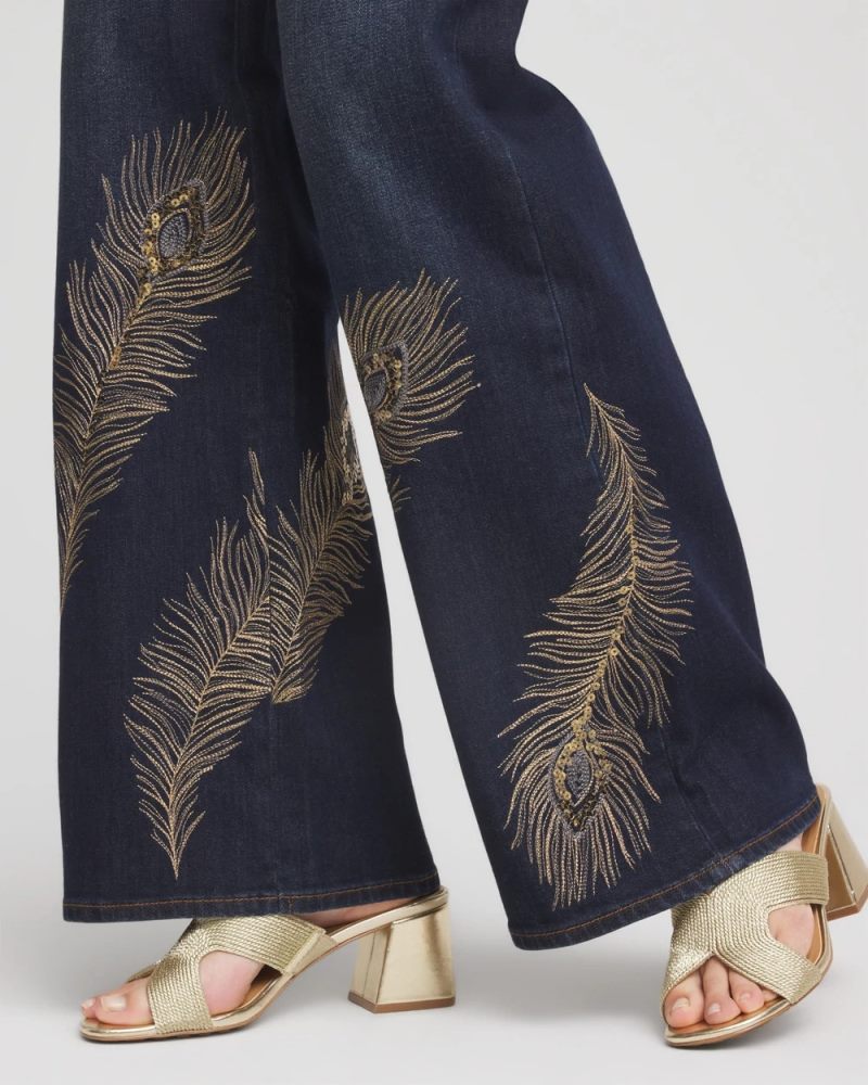 Chicos Embellished High-Rise Wide-Leg Jeans - MARCONI INDIGO