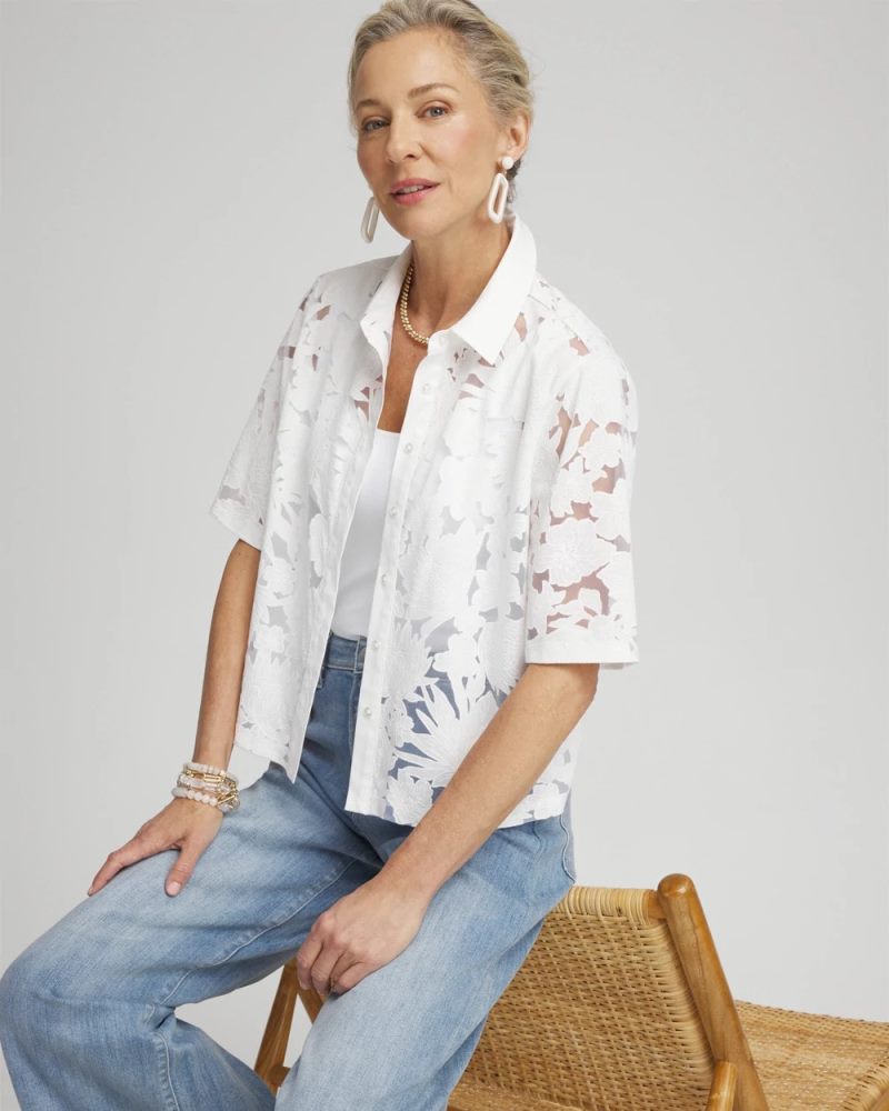Chicos Burnout Collared Shirt - ALABASTER