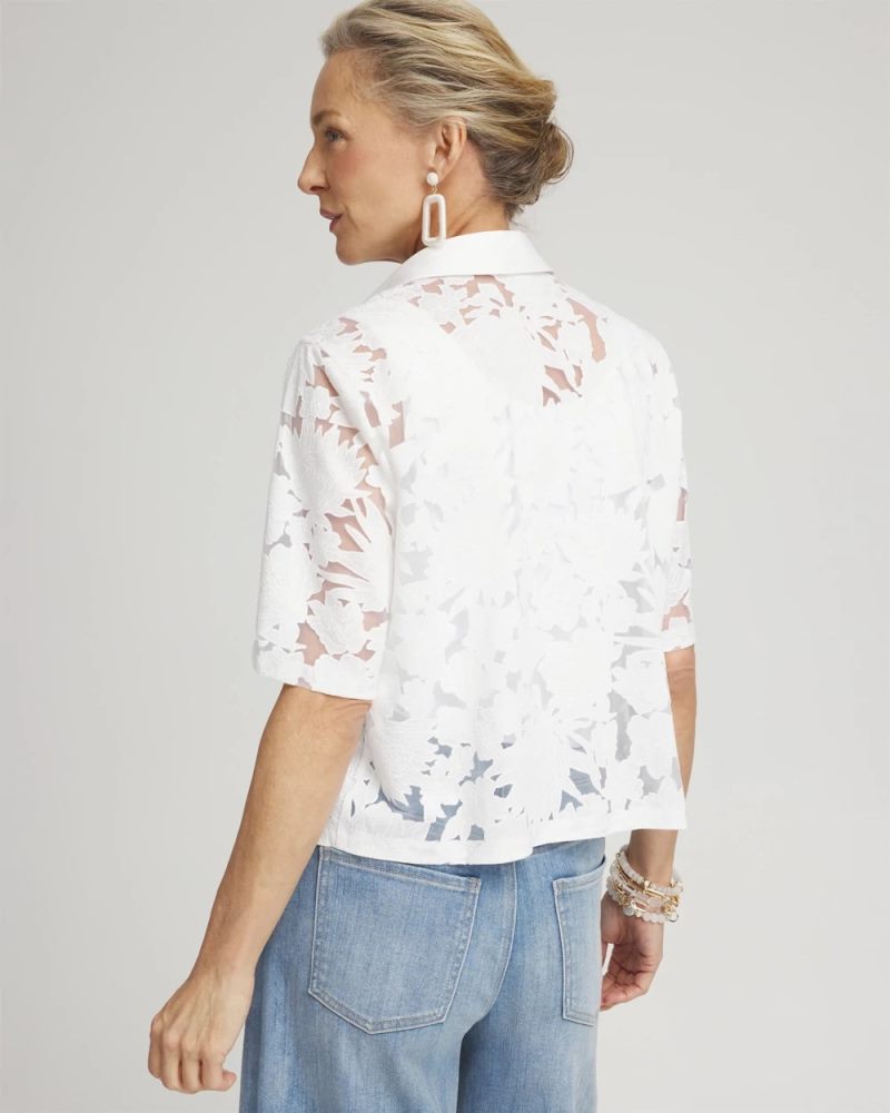 Chicos Burnout Collared Shirt - ALABASTER