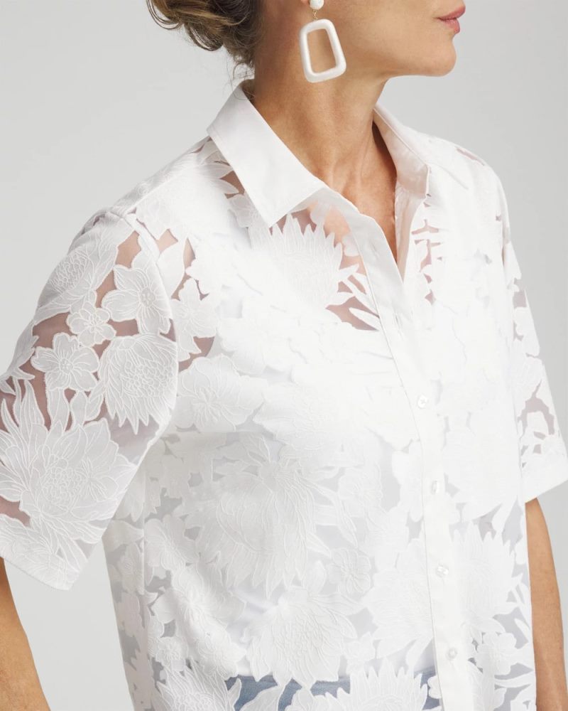 Chicos Burnout Collared Shirt - ALABASTER