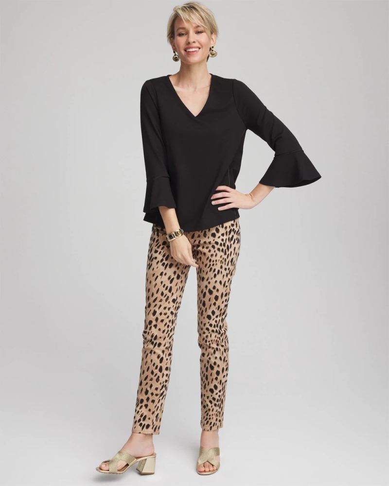 Chicos Ponte V-Neck Tee - BLACK
