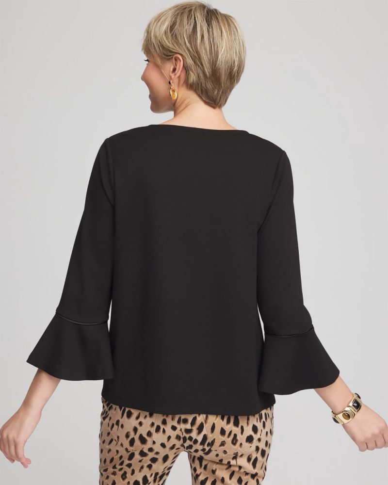 Chicos Ponte V-Neck Tee - BLACK