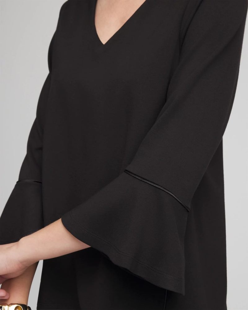 Chicos Ponte V-Neck Tee - BLACK