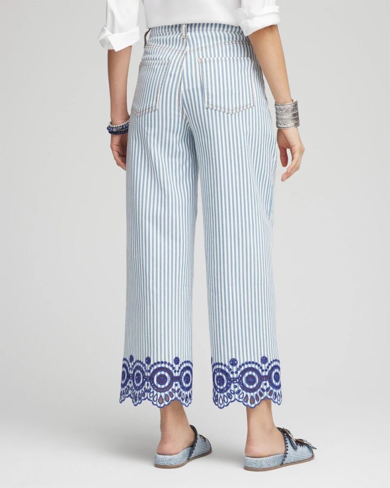 Chicos Eyelet High-Rise Wide Cropped Jeans - BLUE