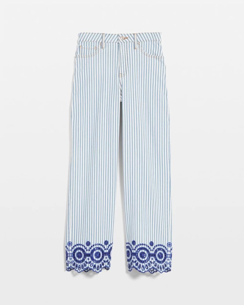 Chicos Eyelet High-Rise Wide Cropped Jeans - BLUE