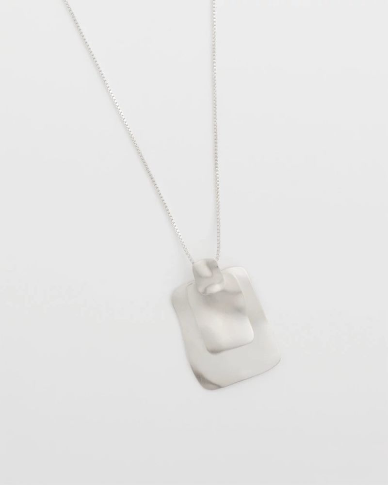 Chicos Adjustable Square Pendant Necklace - SILVER