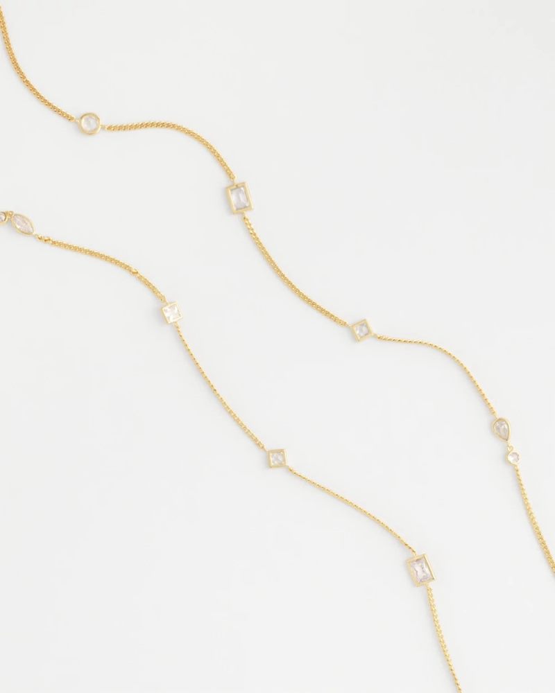 Chicos Fine Crystal Long Chain Necklace - GOLD