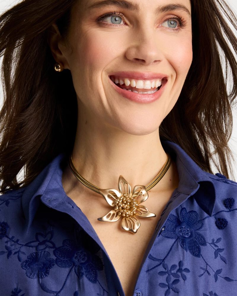 Chicos Gold Flower Pendant Necklace - GOLD