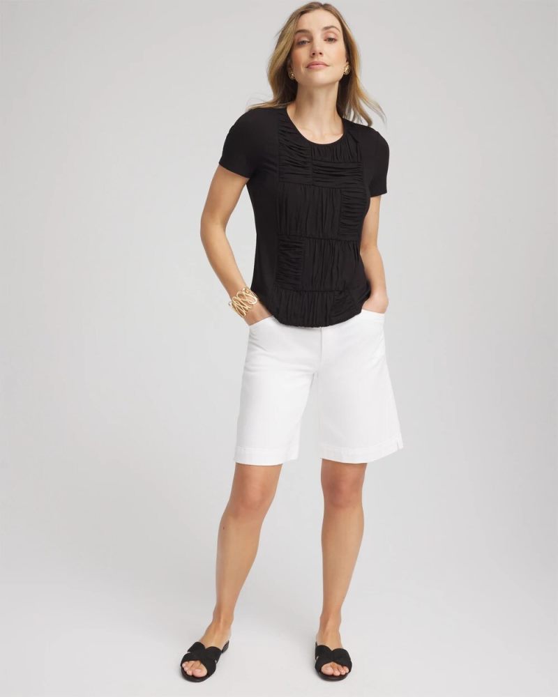 Chicos Jersey Knit Ruched Front Tee - BLACK